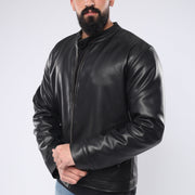 M24GA021-a men's leather jacket with zipper: