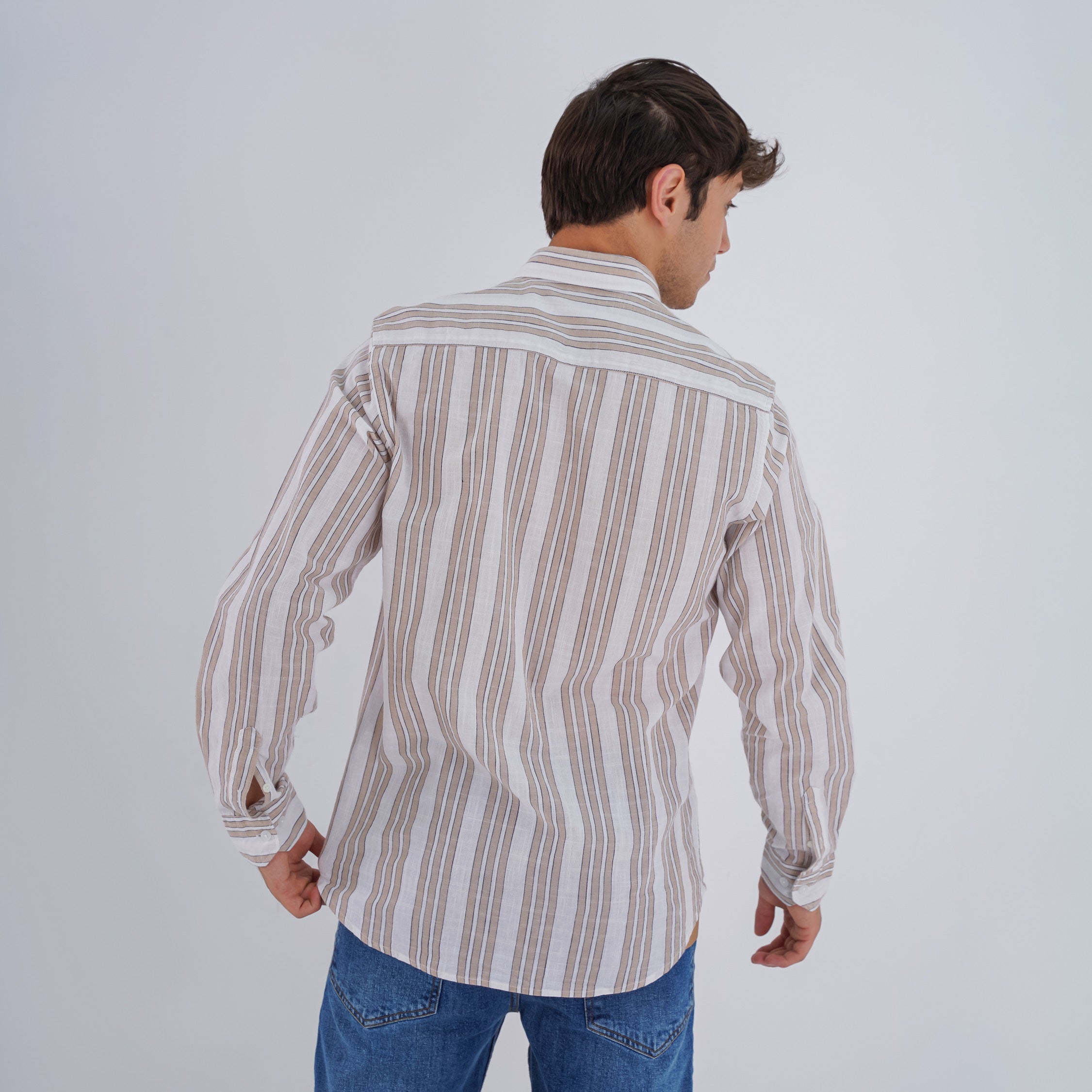 M24SH353 -Striped Casual Cotton Shirt ,  Jacquard long sleeve