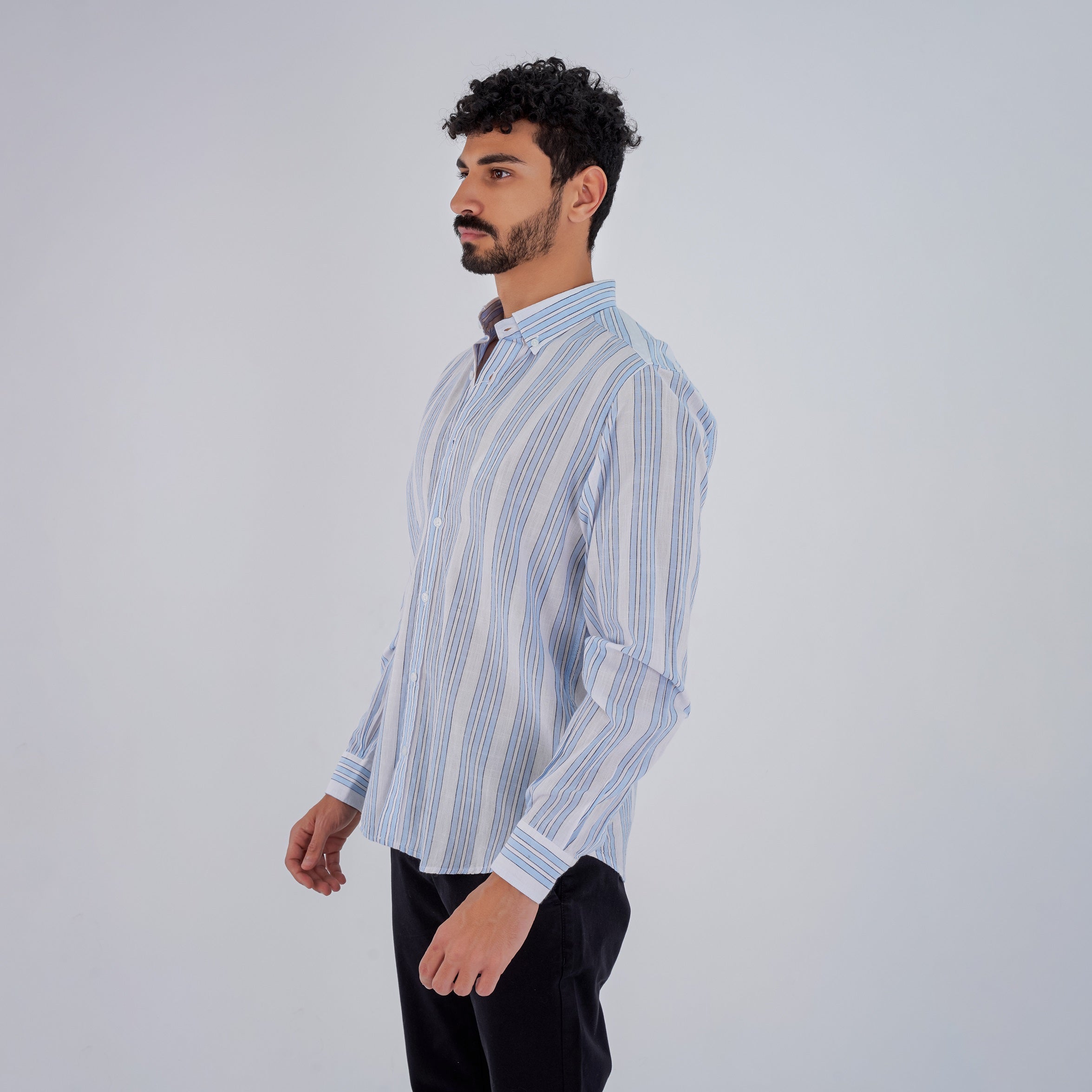 M24SH353 -Striped Casual Cotton Shirt ,  Jacquard long sleeve