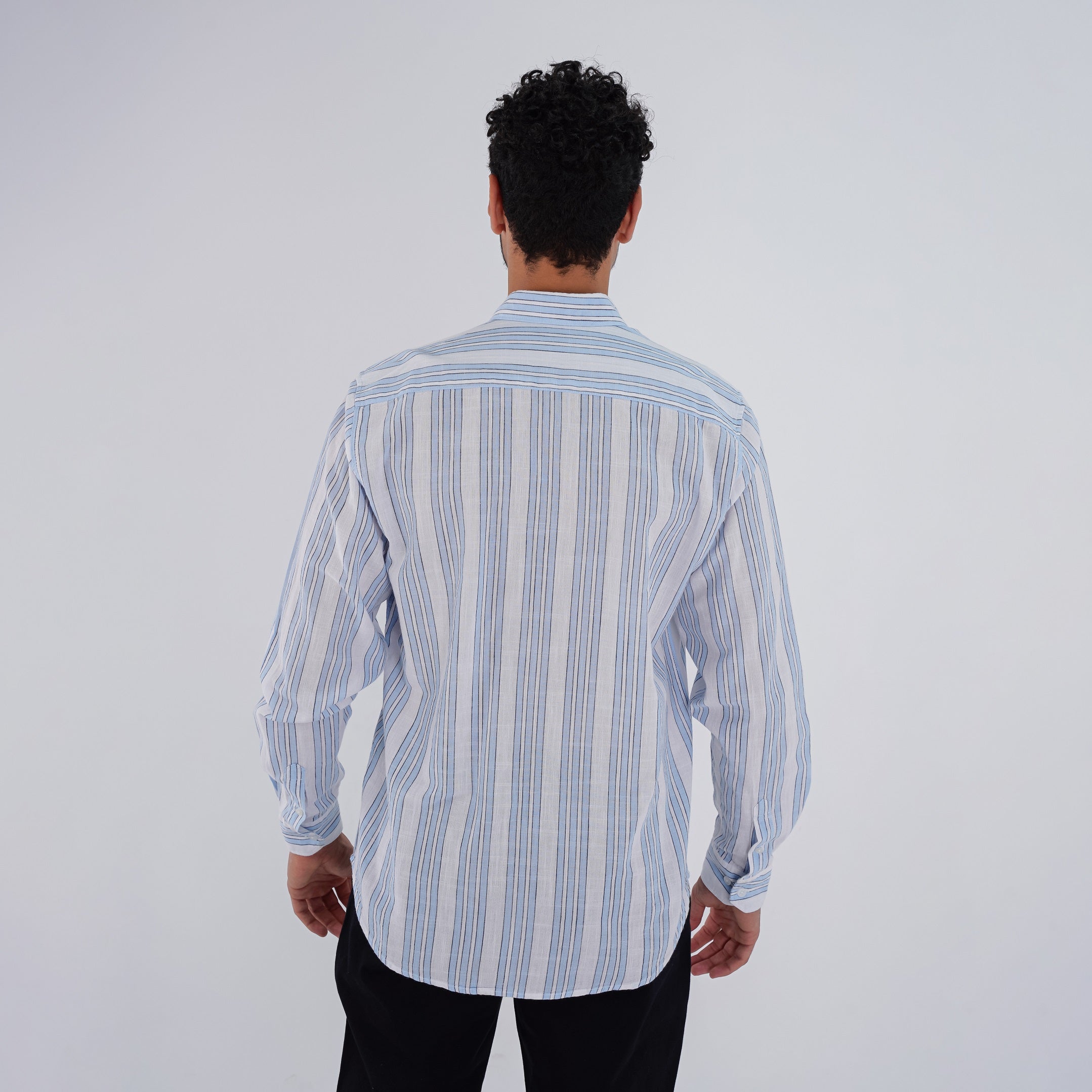 M24SH353 -Striped Casual Cotton Shirt ,  Jacquard long sleeve