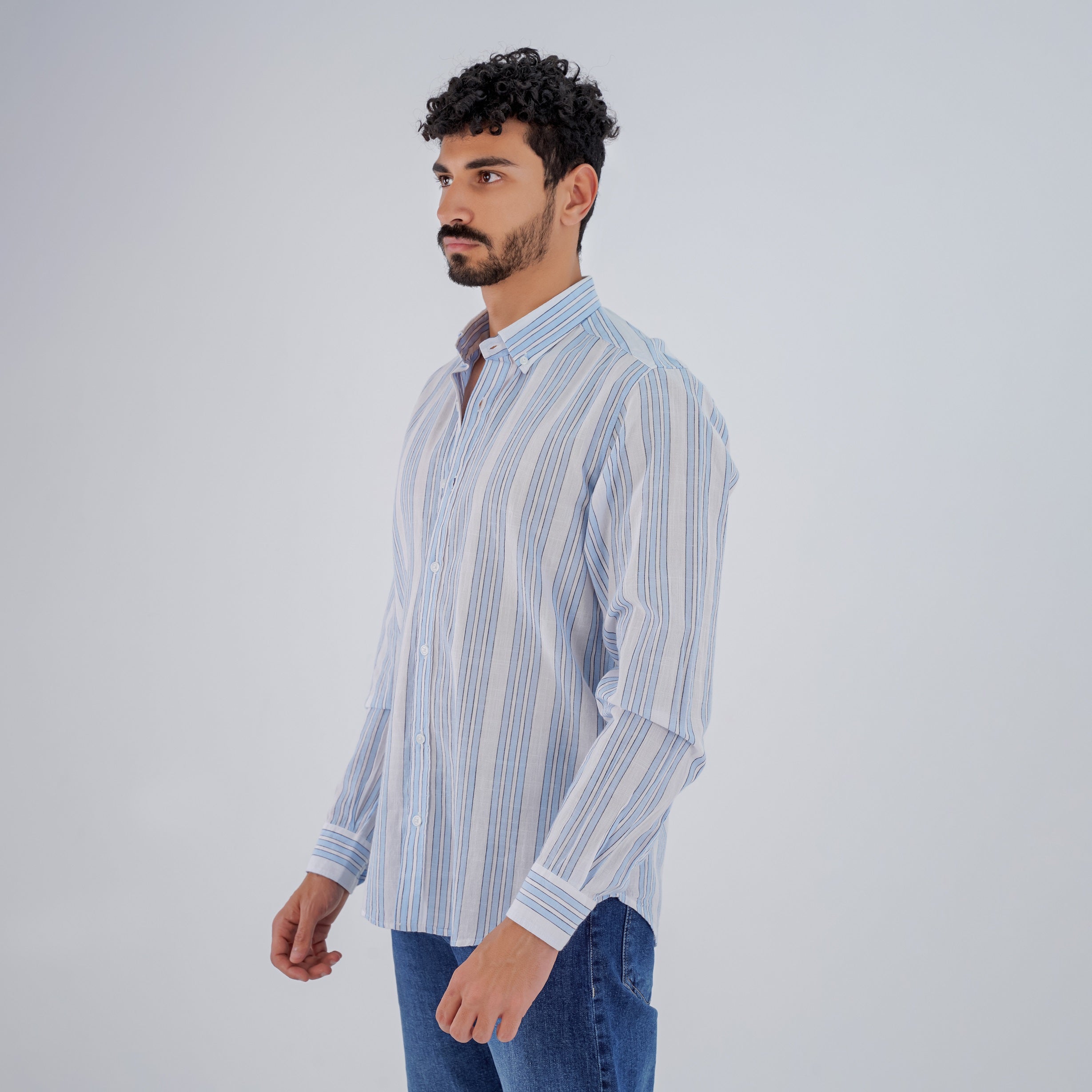 M24SH353 -Striped Casual Cotton Shirt ,  Jacquard long sleeve