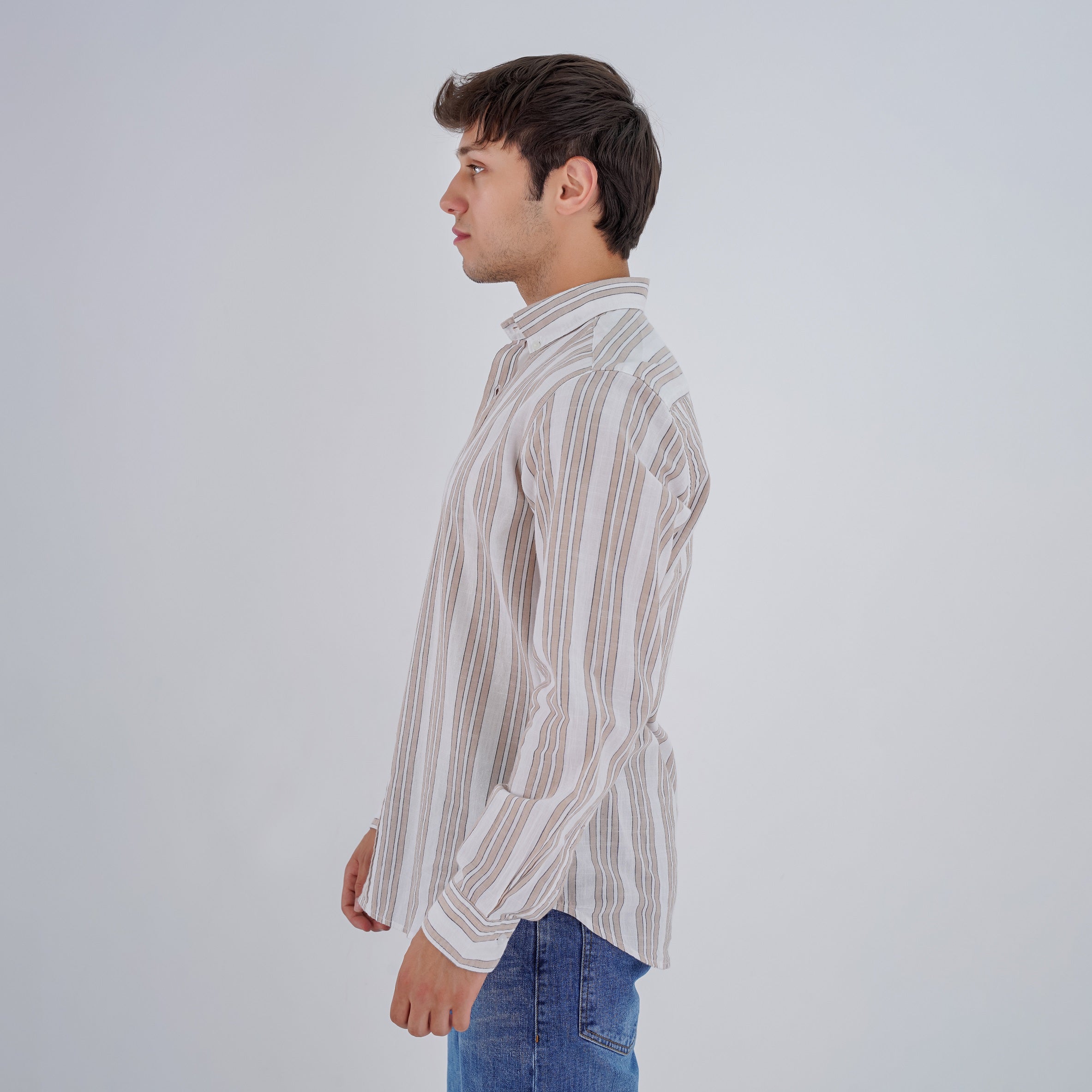 M24SH353 -Striped Casual Cotton Shirt ,  Jacquard long sleeve