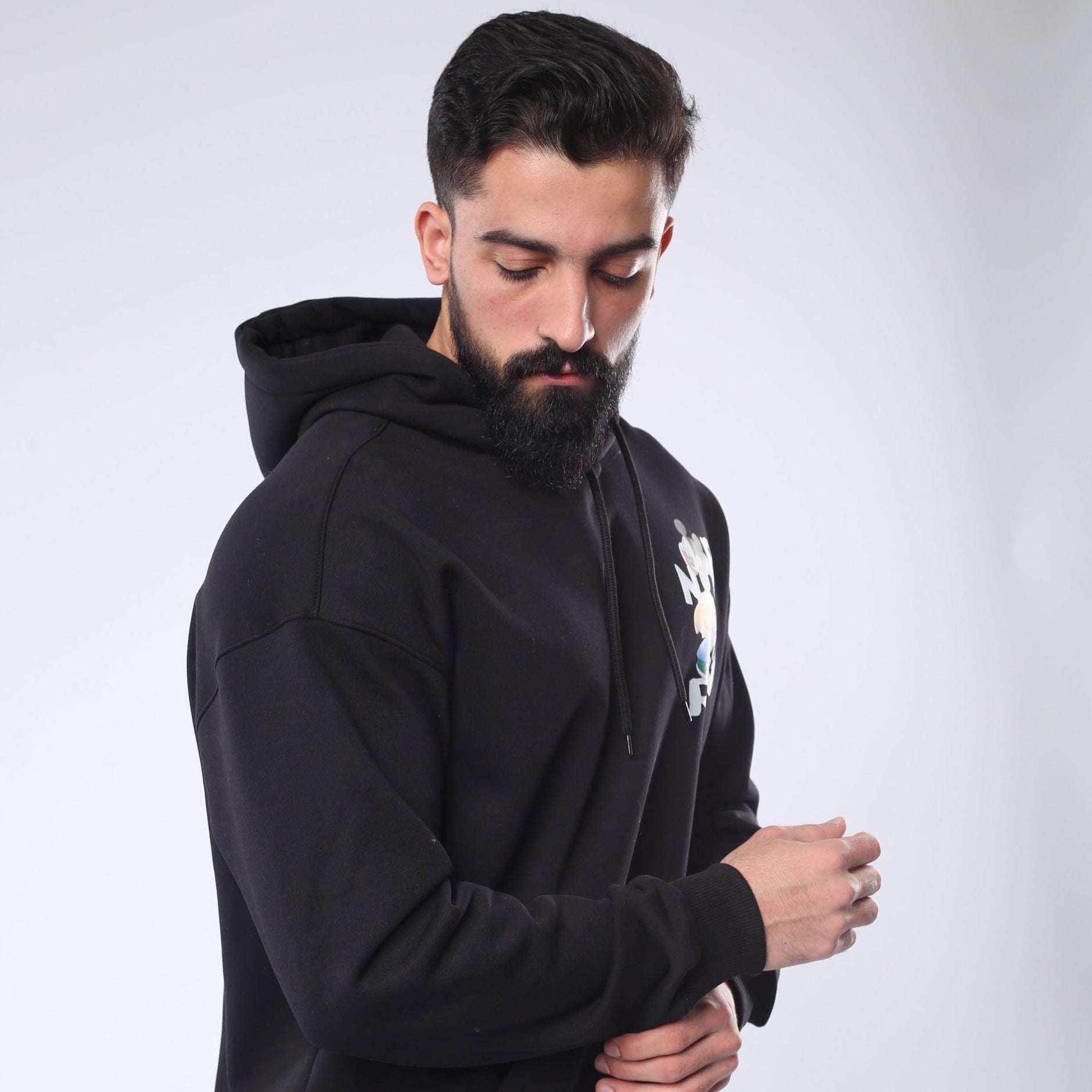 M24TS645-Oversized Men's Sweatshirt with Hood and Print