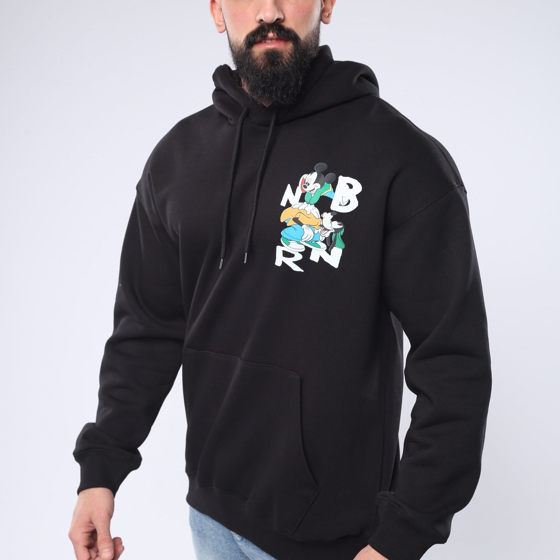 M24TS645-Oversized Men's Sweatshirt with Hood and Print