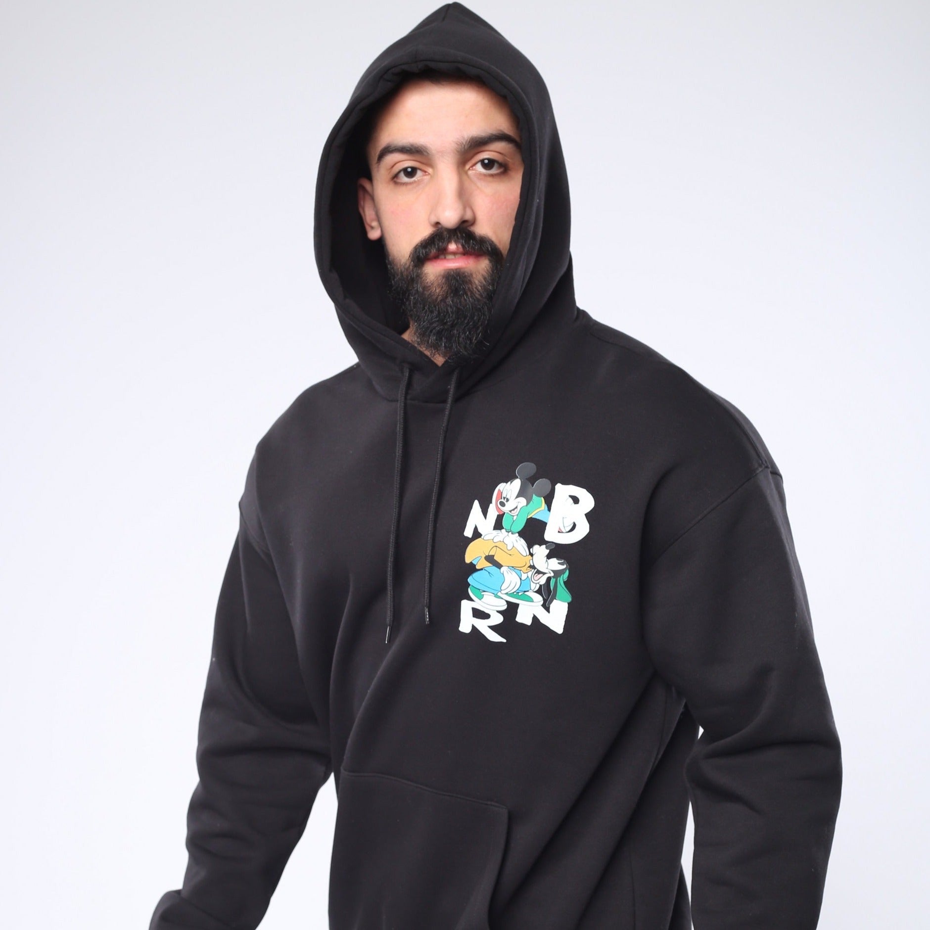 M24TS645-Oversized Men's Sweatshirt with Hood and Print