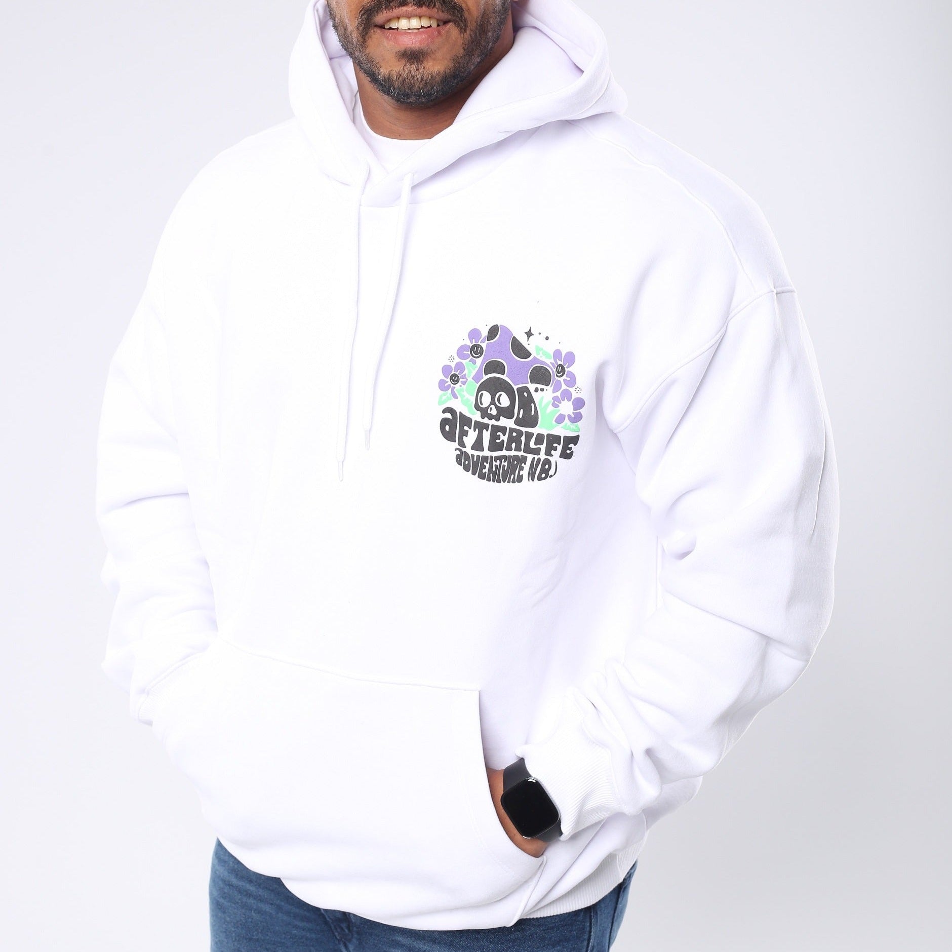 M24TS654-Oversized Men's Sweatshirt with Hood and Print