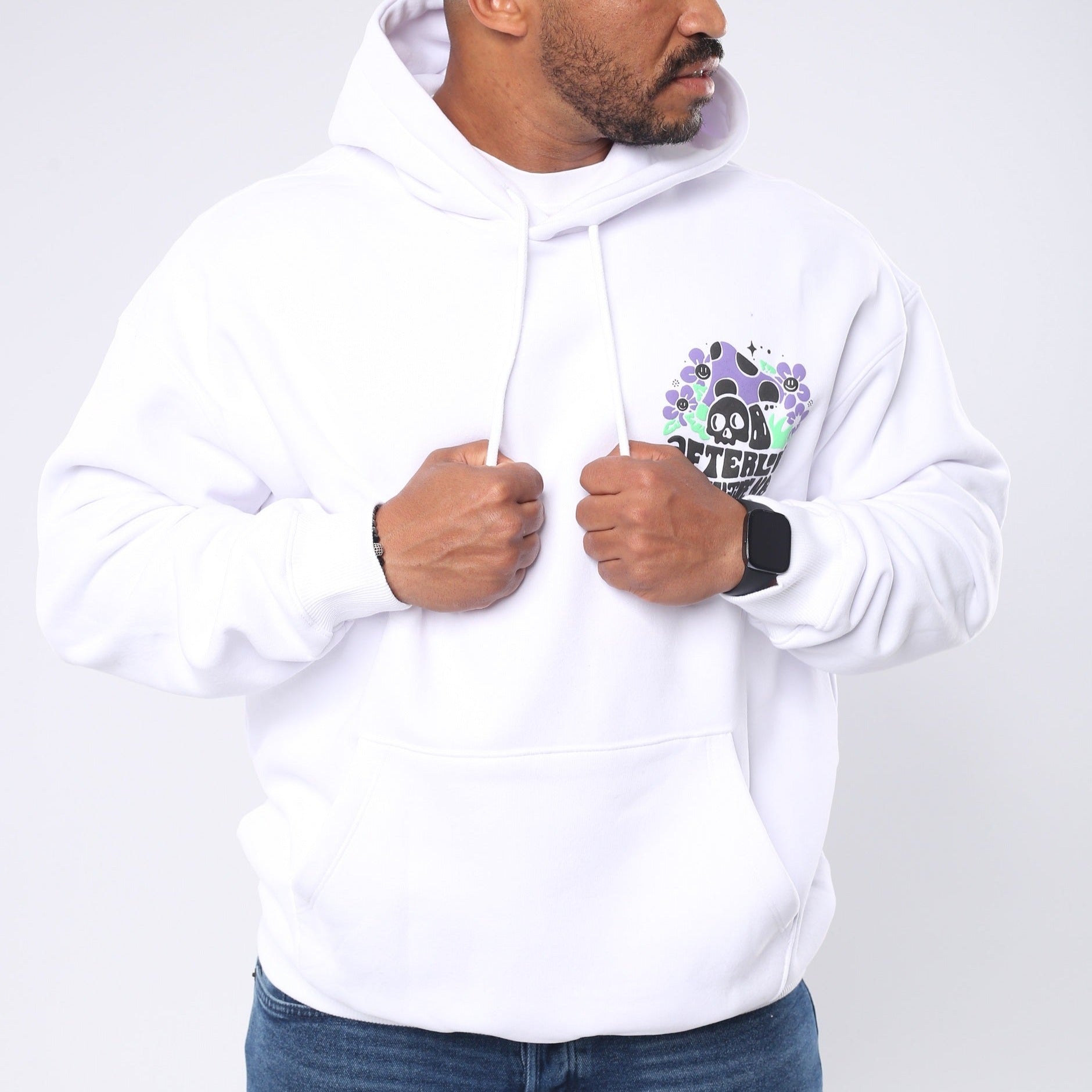 M24TS654-Oversized Men's Sweatshirt with Hood and Print