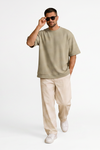M26TH814-Premium Cotton Jacquard Boxy Fit T-Shirt - Olive Green