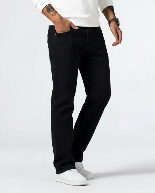 M26JN200-Men's Classic Regular Fit Denim Jeans - Dark Black