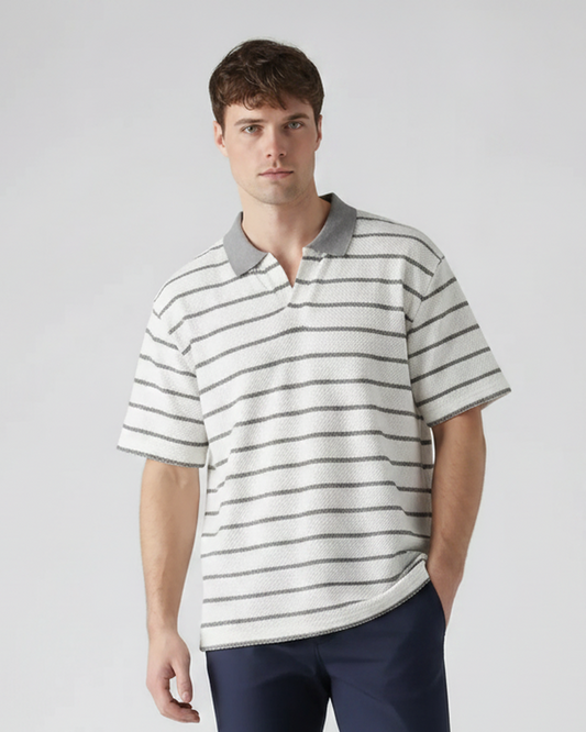 M26TH803-Premium dirty Striped Cotton Jacquard Polo Shirt - Black & White