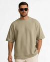 M26TH814-Premium Cotton Jacquard Boxy Fit T-Shirt - Olive Green