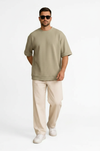 M26TH814-Premium Cotton Jacquard Boxy Fit T-Shirt - Olive Green