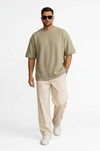 M26TH814-Premium Cotton Jacquard Boxy Fit T-Shirt - Olive Green