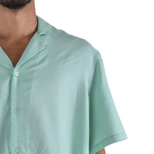 M23SN182-Casual short sleeve cotton Shirt, Camp collar and Relaxed fit
